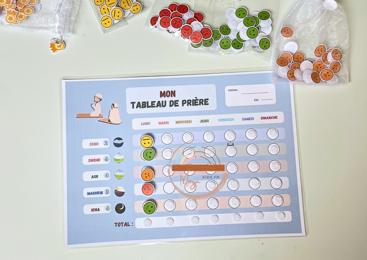 Tableau d’apprentissage de prière pour enfants et adultes