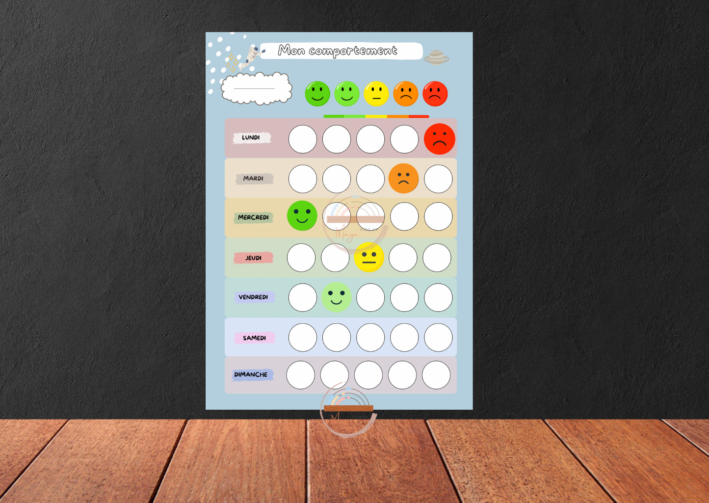 Tableau de comportement avec des emojis réutilisables