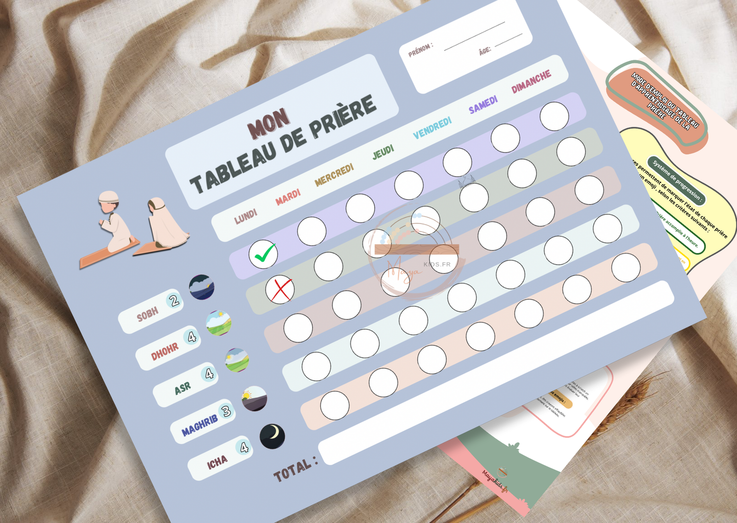 Tableau d’apprentissage de prière pour enfants et adultes