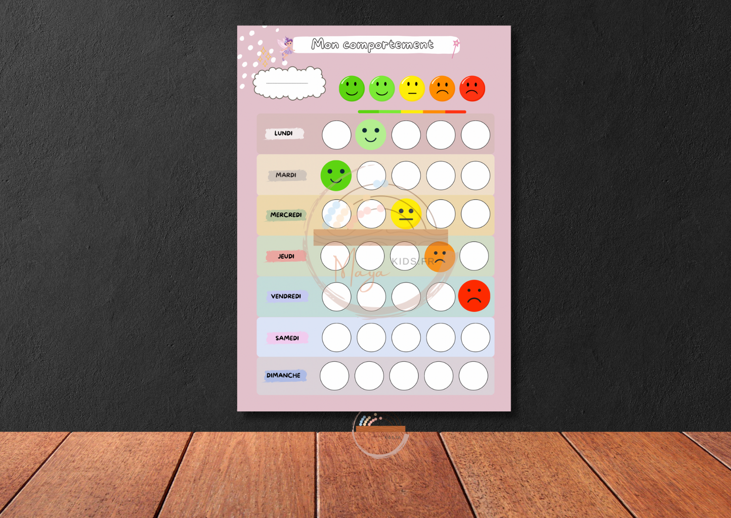 Tableau de comportement avec cadre et emojis