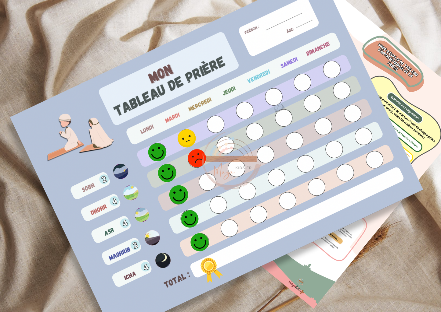 Tableau d’apprentissage de prière pour enfants et adultes