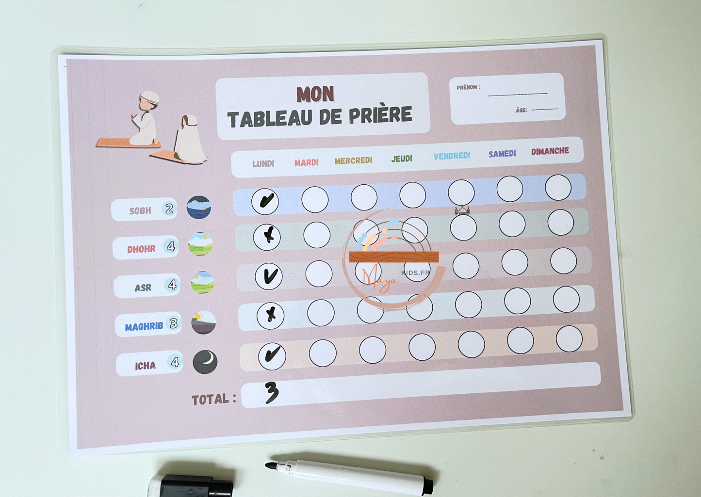 Tableau d’apprentissage de prière pour enfants et adultes