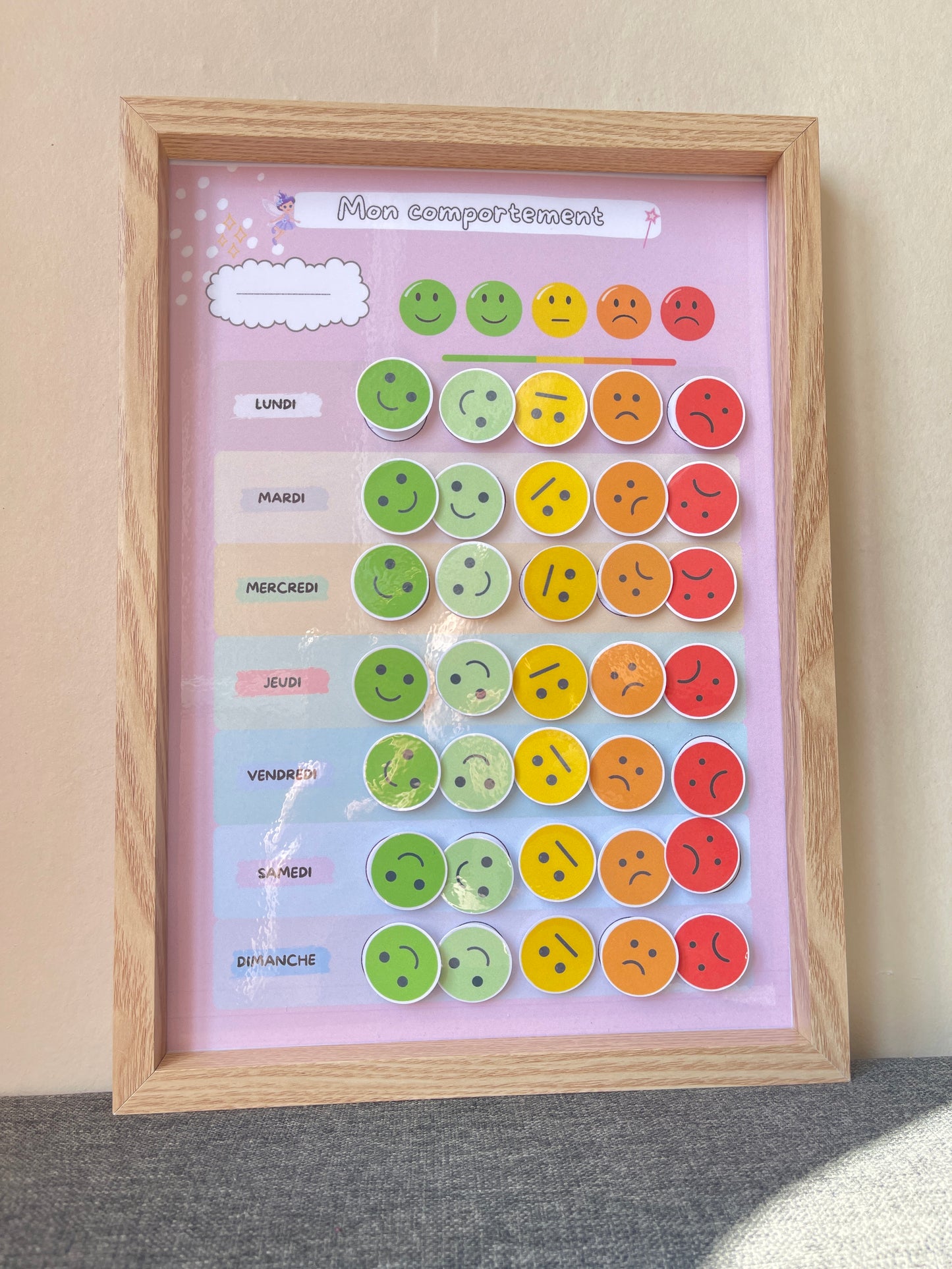 Tableau de comportement avec cadre et emojis