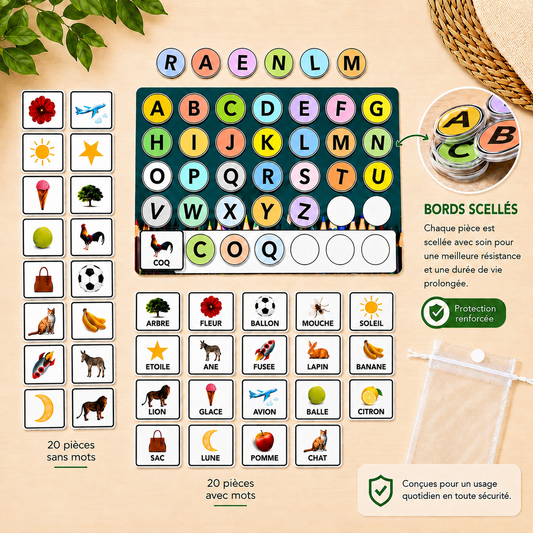 Tableau d’apprentissage d’alphabet avec des carte de lecture