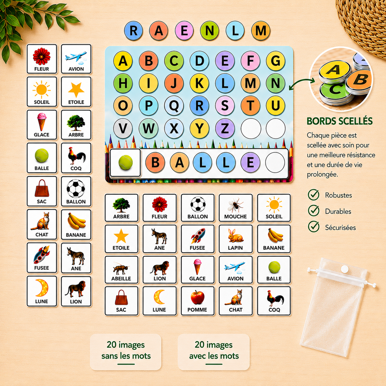 Tableau d’apprentissage d’alphabet avec des carte de lecture
