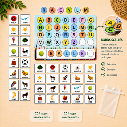 Tableau d’apprentissage d’alphabet avec des carte de lecture
