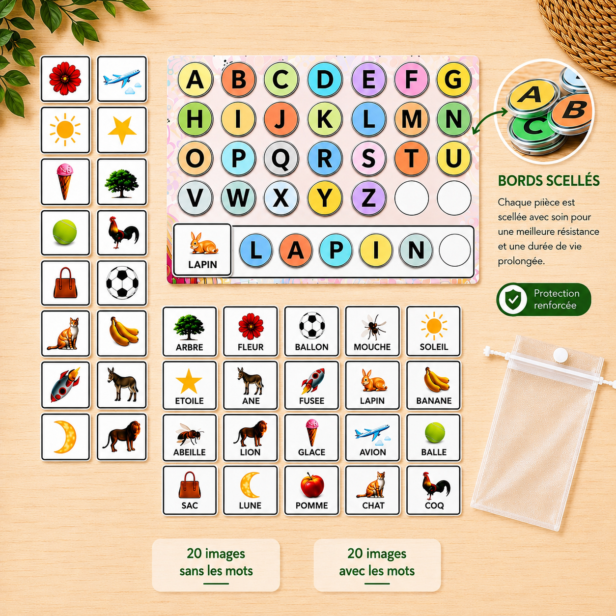 Tableau d’apprentissage d’alphabet avec des carte de lecture