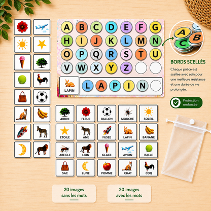 Tableau d’apprentissage d’alphabet avec des carte de lecture