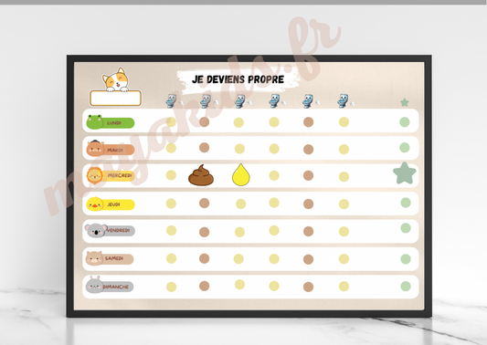 Tableau d'apprentissage de la propreté  pour enfants