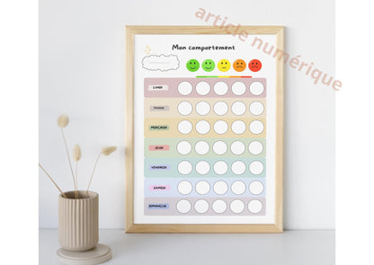 PDF Tableau de Comportement Hebdomadaire pour Enfants – PDF et png à Imprimer