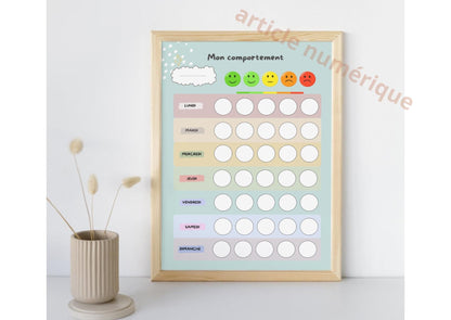 PDF Tableau de Comportement Hebdomadaire pour Enfants – PDF et png à Imprimer